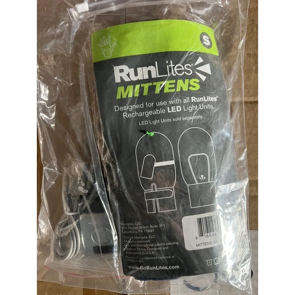 runLites Mittens Navy Blue Running Fleece Gloves size Small with battery‎